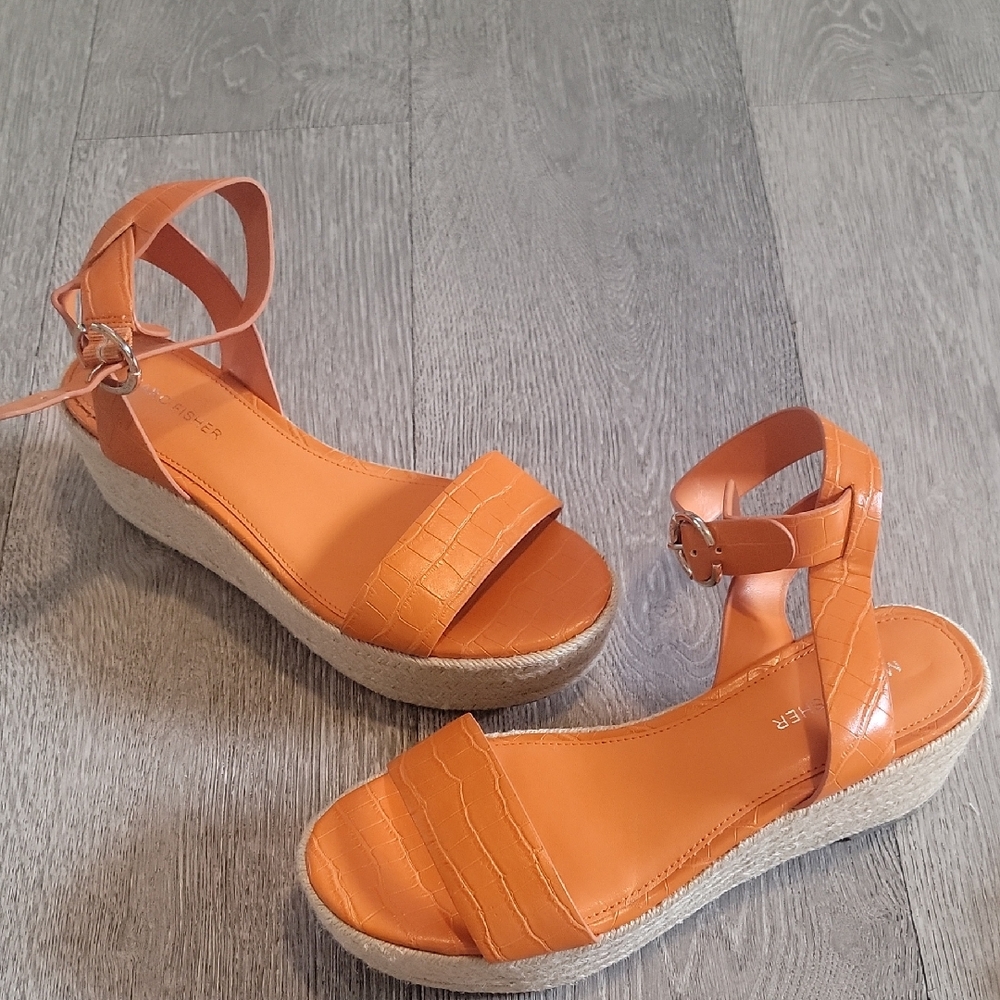 Orange Ankle Strap Wedge Sandals